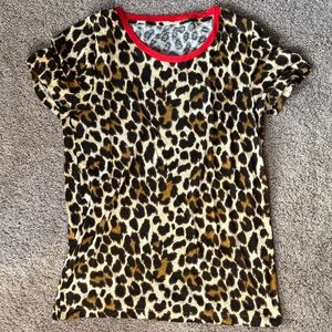 J. Crew Leopard Print Short Sleeve Tee with Red Neckline